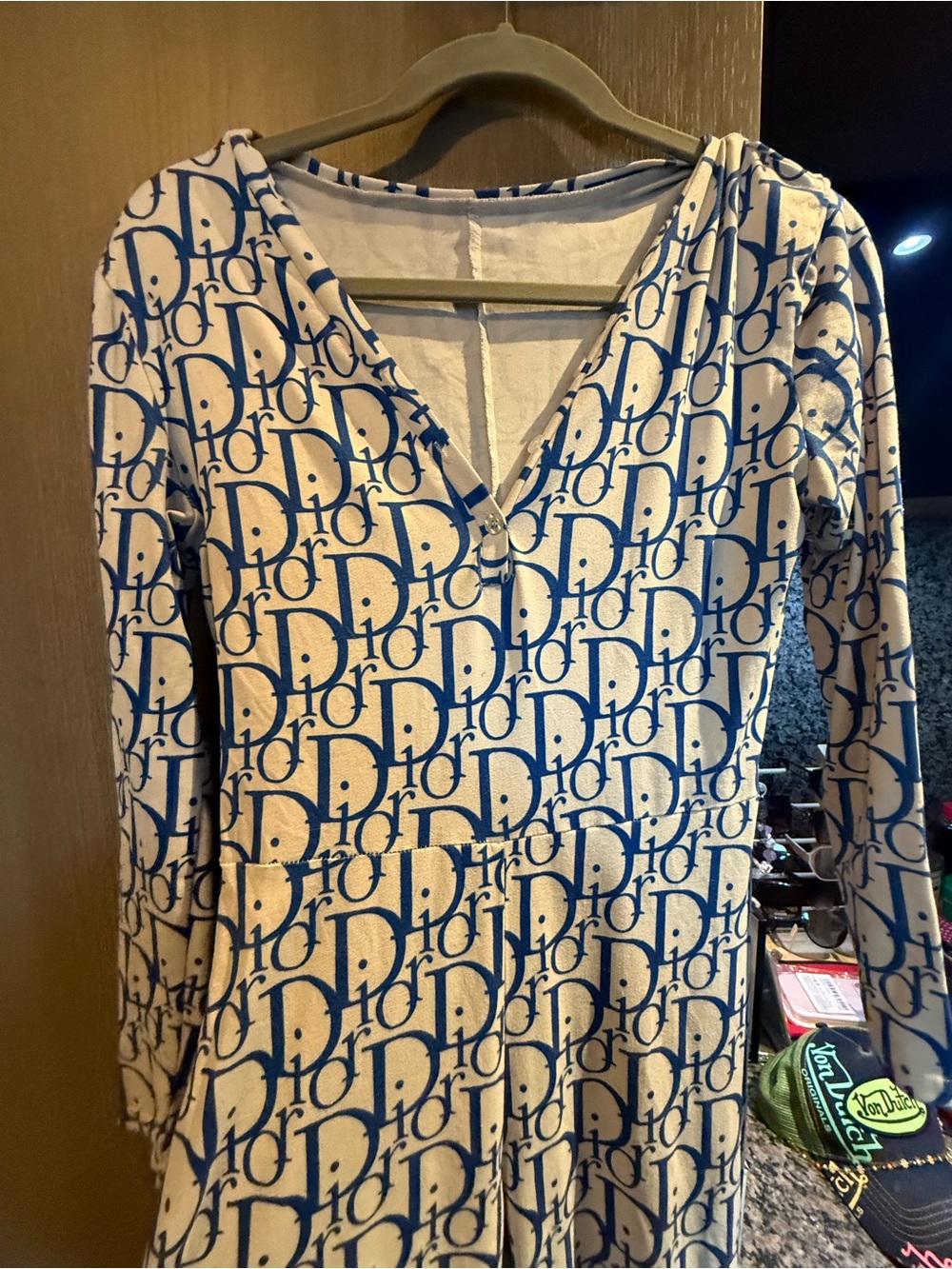 Designer Inspired Blue Monogram Fitted Jumpsuit